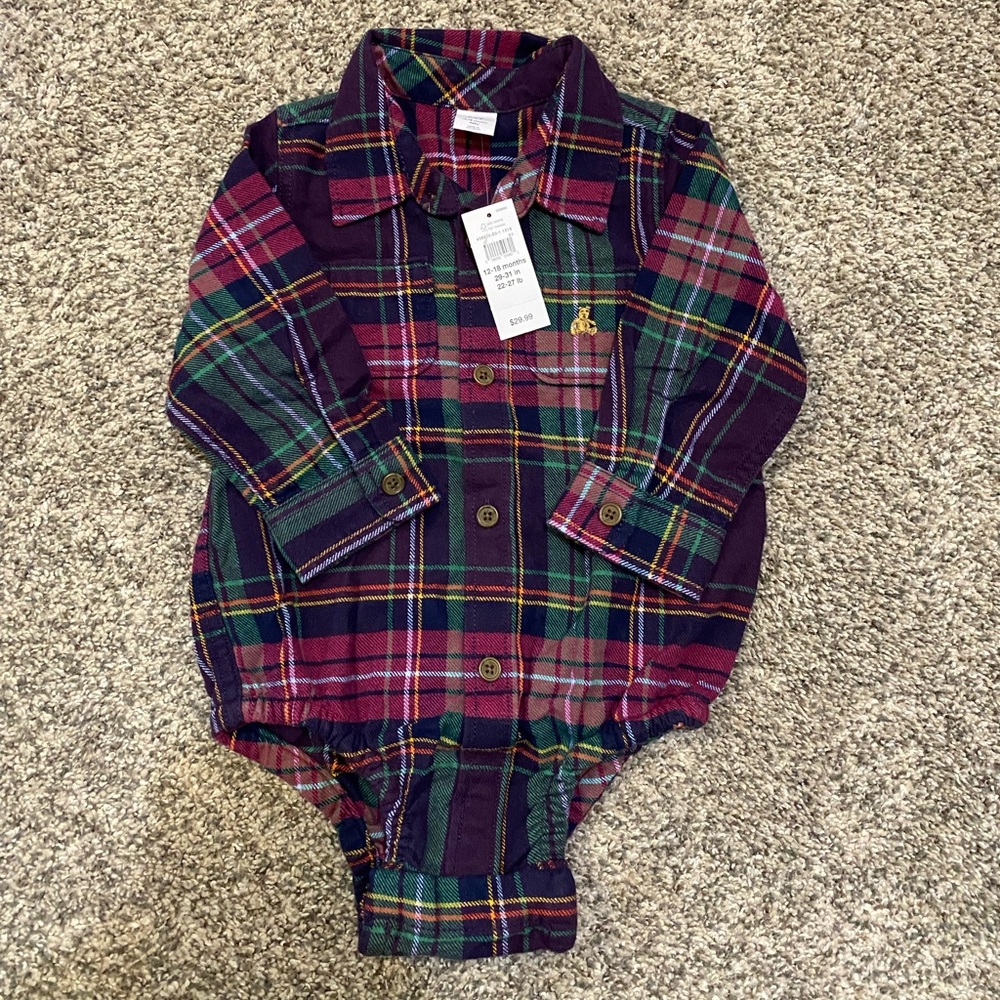 NWT Baby Gap Plaid Flannel Bodysuit - 12-18M